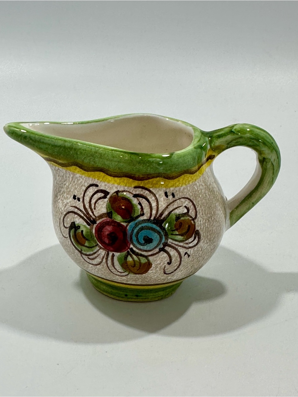 Vtg Italian Deruta Pottery Small Floral Creamer Pitcher Hand Painted Majolica